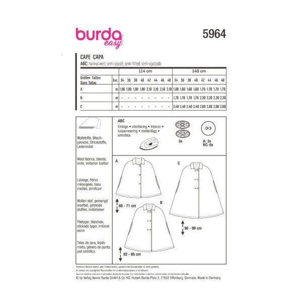 Burda Style Schnittmuster Nr. 5964 - Cape – Ärmelschlitze - kleiner Kragen – Bild 11
