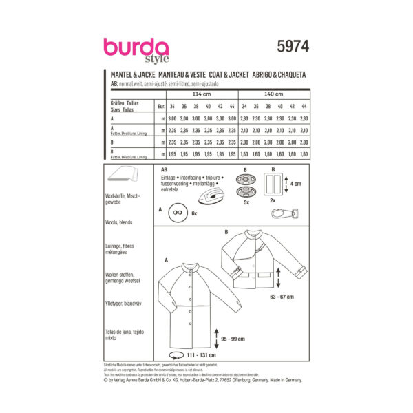 Burda Style Schnittmuster Nr. 5974 - Jacke u. Mantel - Raglanärmel - Stehkragen – Bild 8