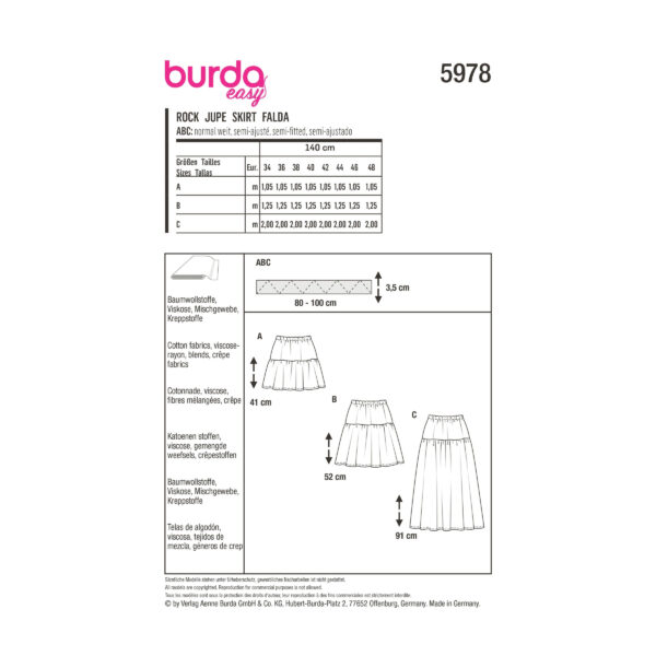 Burda Style Schnittmuster Nr. 5978 - Rock - Stufenrock - Gummidurchzug – Bild 10