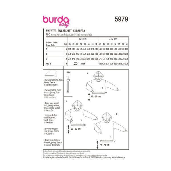Burda Style Schnittmuster Nr. 5979 - Sweater – Hoody in drei Längen – Bild 10