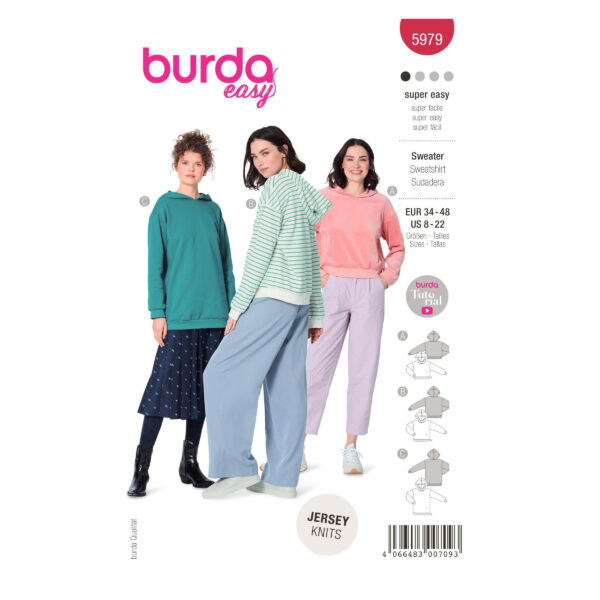 Burda Style Schnittmuster Nr. 5979 - Sweater – Hoody in drei Längen