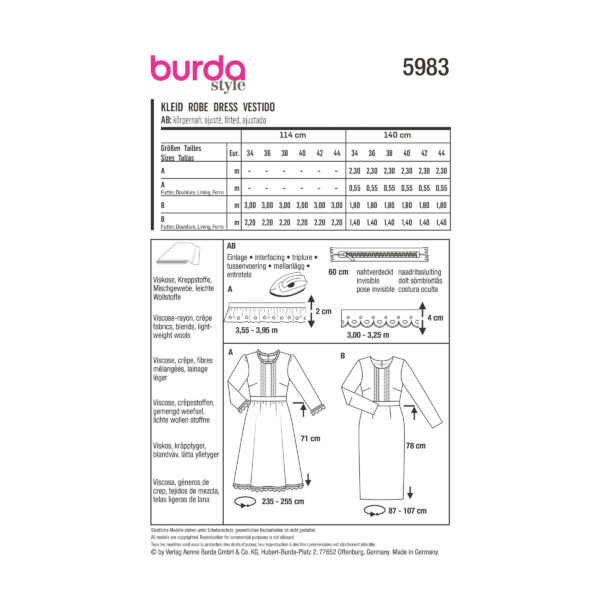 Burda Style Schnittmuster Nr. 5983 - Kleid - Taillenbund, weiter oder enger Rock – Bild 9