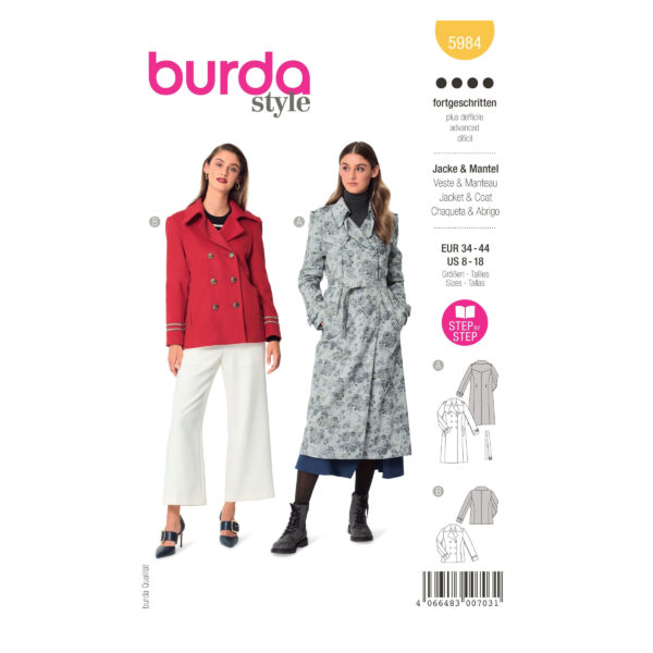Burda Style Schnittmuster Nr. 5984 - Mantel - Kaban-Jacke und Trenchcoat