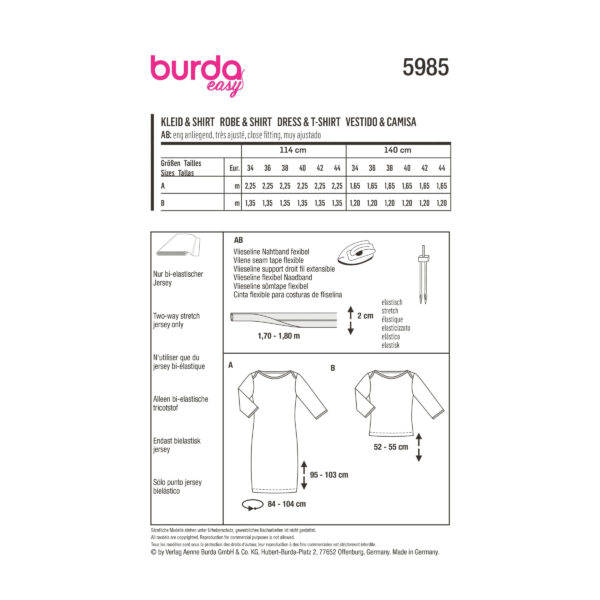 Burda Style Schnittmuster Nr. 5985 - Kleid und Shirt mit U-Boot-Ausschnitt – Bild 8