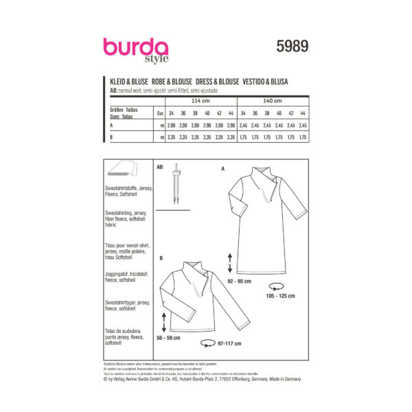 Burda Style Schnittmuster Nr. 5989 - Kleid und Bluse – raffinierter Stehkragen – Bild 8
