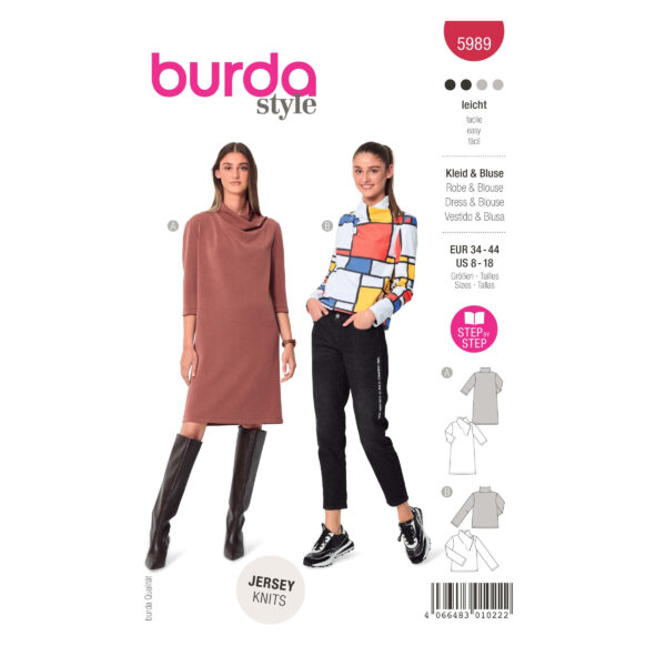Burda Style Schnittmuster Nr. 5989 - Kleid und Bluse – raffinierter Stehkragen