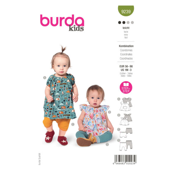 Burda Kids Schnittmuster Nr. 9239 - Kombination - Kleidchen, Bluse und Hose