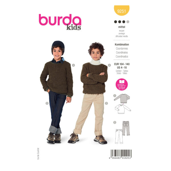 Burda Kids Schnittmuster Nr. 9251 - Kombination - Pullover und Hose
