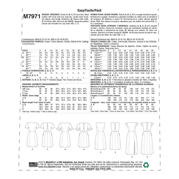 McCalls Schnittmuster M7971 - Kleid - Teilungsnaht an der Taille - Abnäher – Bild 9