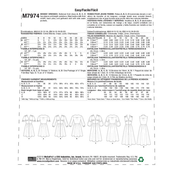 McCalls Schnittmuster M7974 - Kleid - breiter Bund - eingeriehen – Bild 8
