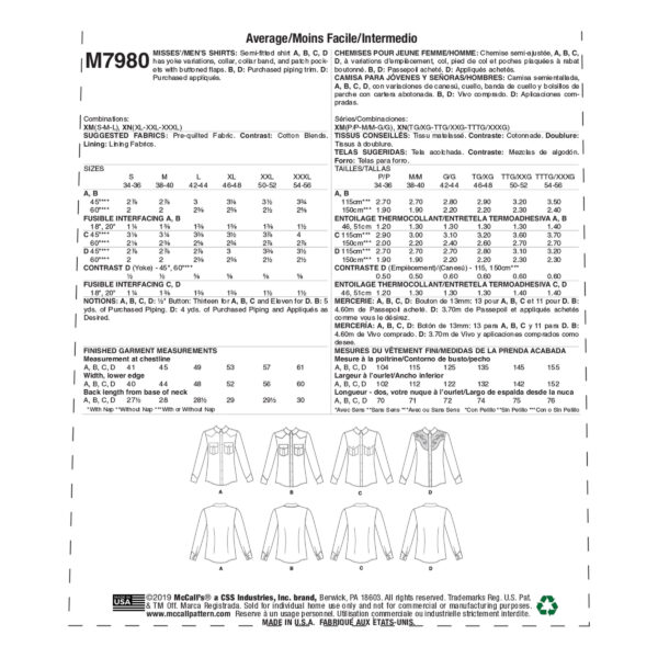 McCalls Schnittmuster M7980 - Hemd - Jeanshemd - Unisex – Bild 9