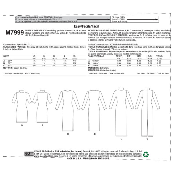 McCalls Schnittmuster M7999 - Kleid - schlicht und elegant - Strickkleid – Bild 7