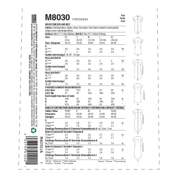 McCalls Schnittmuster M8030 - Hemdblusenkleid - lässig, sportlich – Bild 8