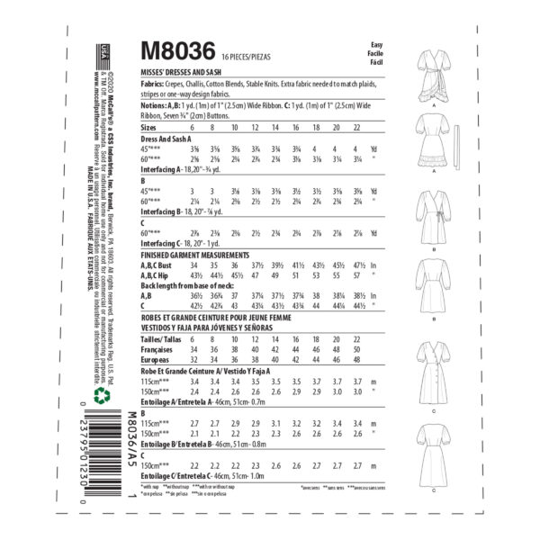 McCalls Schnittmuster M8036 - Kleid mit Wickeloptik – Bild 7