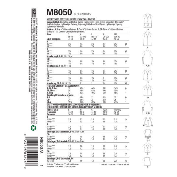 McCalls Schnittmuster M8050 - schlichte Weste – Bild 5