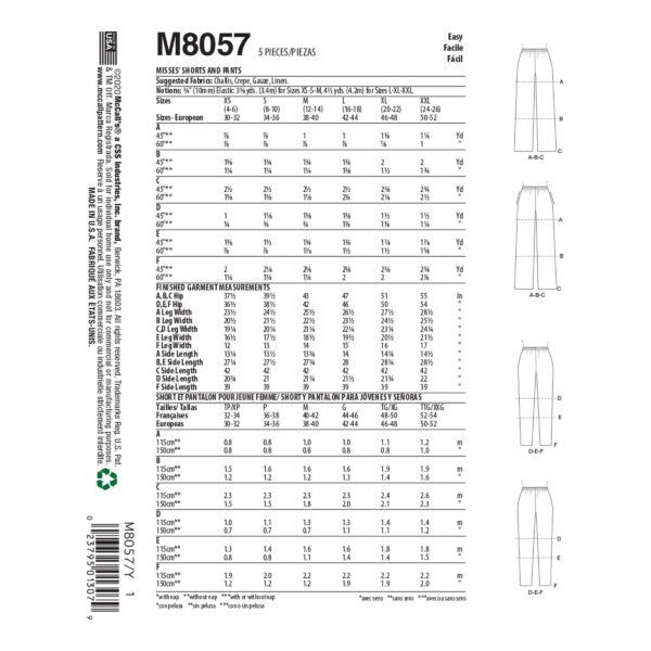 McCalls Schnittmuster M8057 - Hose mit Gummizugbund – Bild 5