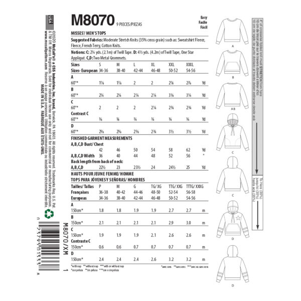 McCalls Schnittmuster M8070 - Hoodie, Kapuzenshirt – Bild 5