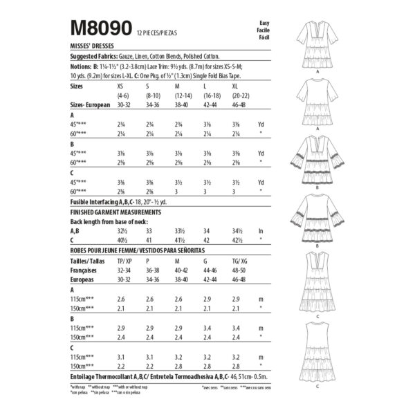 McCalls Schnittmuster M8090 - Kleid - Locker sitzendes Kleid - 3 Varianten – Bild 8