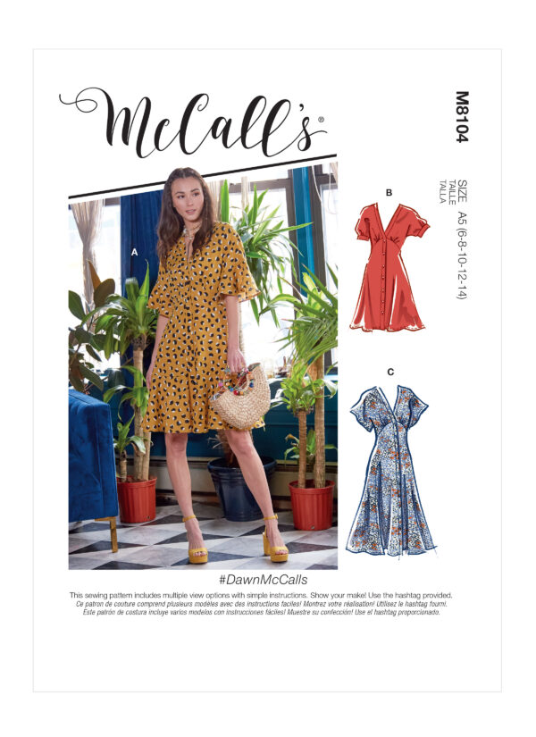 McCalls Schnittmuster M8104 - Kleid - Knopfleiste - Variationen der Dolman-Ärmel