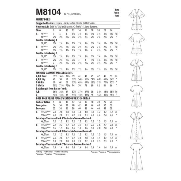 McCalls Schnittmuster M8104 - Kleid - Knopfleiste - Variationen der Dolman-Ärmel – Bild 7