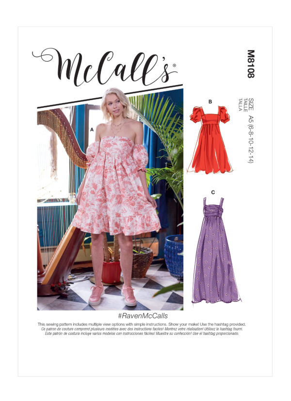 McCalls Schnittmuster M8108 - Kleid - Empirekleider - Längen- & Trägervarianten