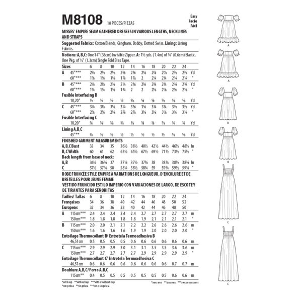 McCalls Schnittmuster M8108 - Kleid - Empirekleider - Längen- & Trägervarianten – Bild 7