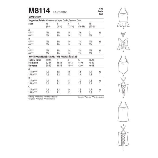 McCalls Schnittmuster M8114 - T-Shirt - Top - Bluse - hinten geschnürt – Bild 7