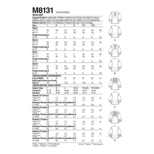 McCalls Schnittmuster M8131 - Historisches Hemd, Bluse - 4 Varianten – Bild 5