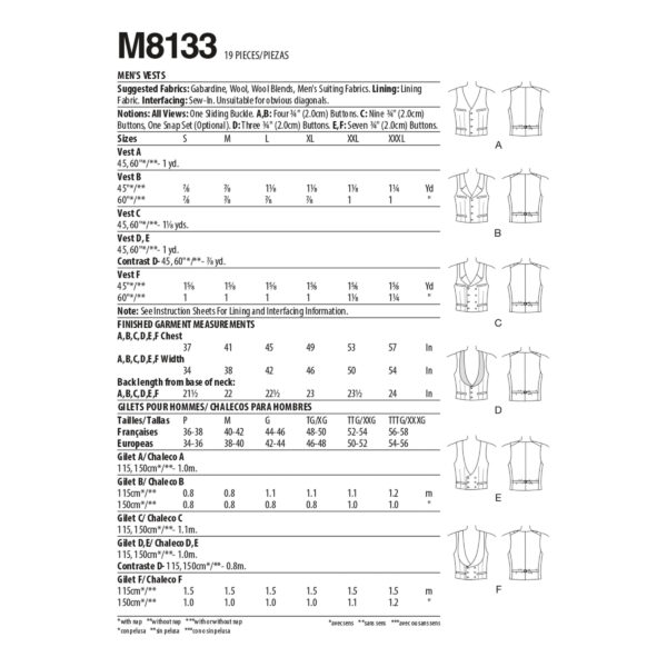 McCalls Schnittmuster M8133 - Weste - Herrenweste - 6 Varianten – Bild 5
