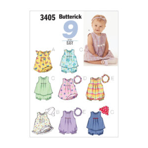 Butterick Schnittmuster - Baby Fashion - B3405 - Kombination - Kleid, Höschen, Hut, Stirnband