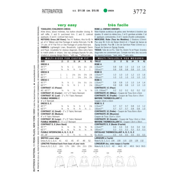 Butterick Schnittmuster - Kinder - B3772 - sommerliches, schlichtes Trägerkleid – Bild 9