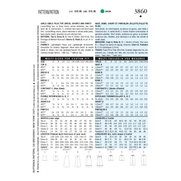 Butterick Schnittmuster - Girls Plus - B3860 - schlichte Sommerkombination – Bild 7