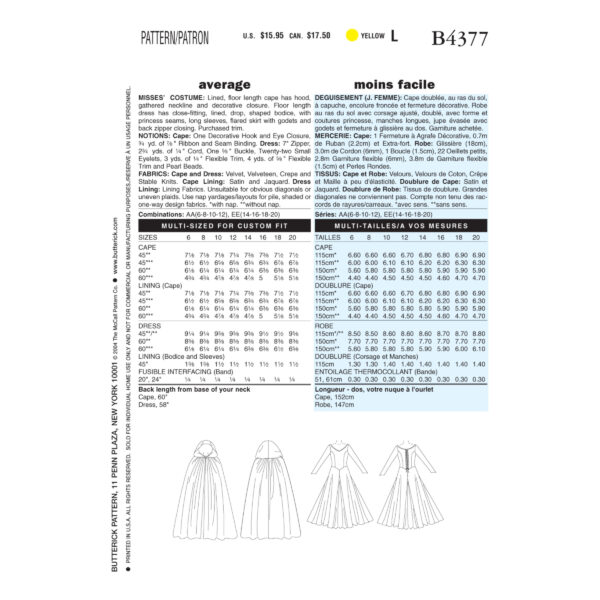 Butterick Schnittmuster - History - B4377 - Kleid und Umhang – Bild 5