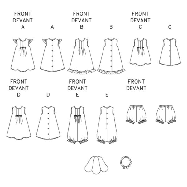 Butterick Schnittmuster - Baby Fashion - B3405 - Kombination - Kleid, Höschen, Hut, Stirnband – Bild 10