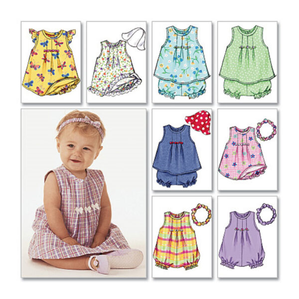 Butterick Schnittmuster - Baby Fashion - B3405 - Kombination - Kleid, Höschen, Hut, Stirnband – Bild 3
