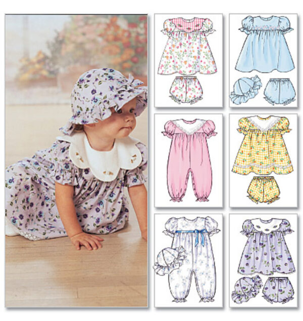 Butterick Schnittmuster - Baby Fashion - B4110 - Kombination - Kleid, Höschen, Hut, Overall – Bild 3