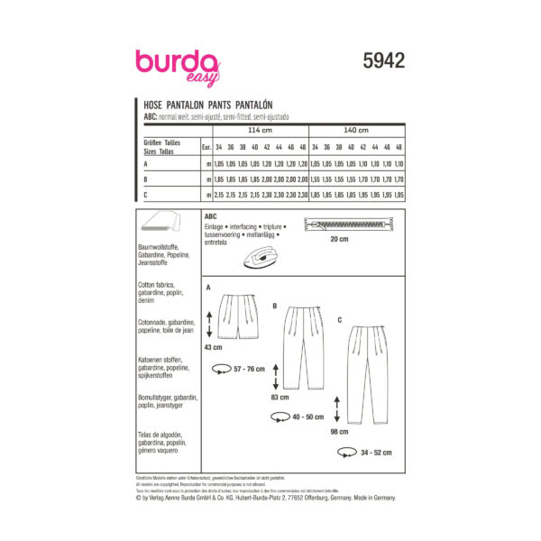 Burda Style Schnittmuster Nr. 5942 - Hose - lange Hose - Culotte - Shorts – Bild 9
