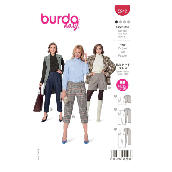 Burda Style Schnittmuster Nr. 5942 - Hose - lange Hose - Culotte - Shorts
