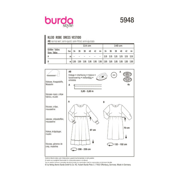 Burda Style Schnittmuster Nr. 5948 - Kleid - runder Ausschnitt - zwei Längen – Bild 8