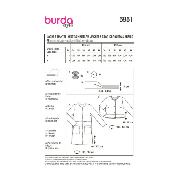 Burda Style Schnittmuster Nr. 5951 - Jacke und Mantel - ungefüttert – Bild 8