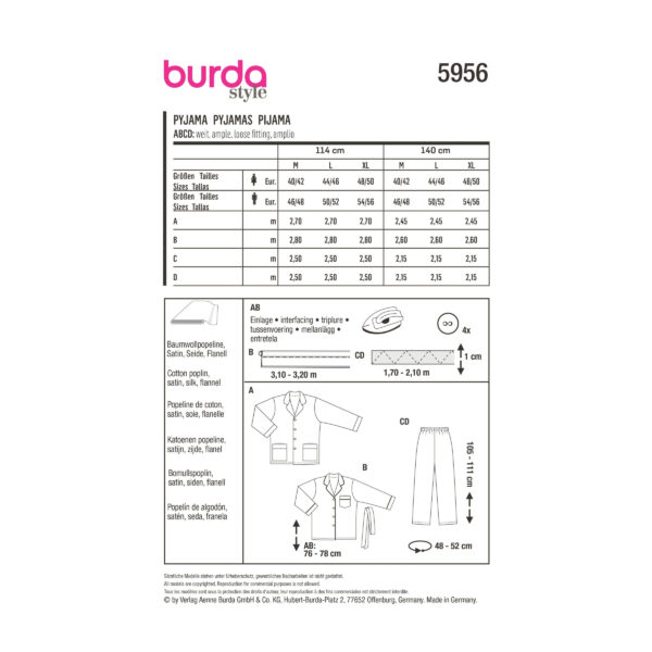 Burda Style Schnittmuster Nr. 5956 - Pyjama - UNISEX – Bild 8