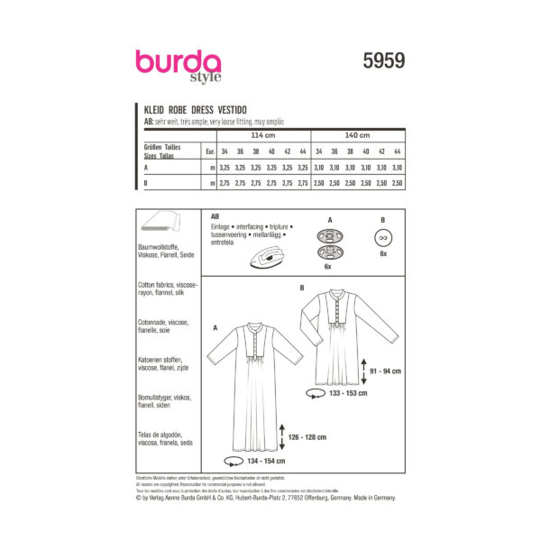 Burda Style Schnittmuster Nr. 5959 - Kleid - midi oder mini - lange oder dreiviertel -Ärmel – Bild 9