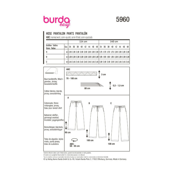 Burda Style Schnittmuster Nr. 5960 - Hose - Gummizug - variable Länge – Bild 11