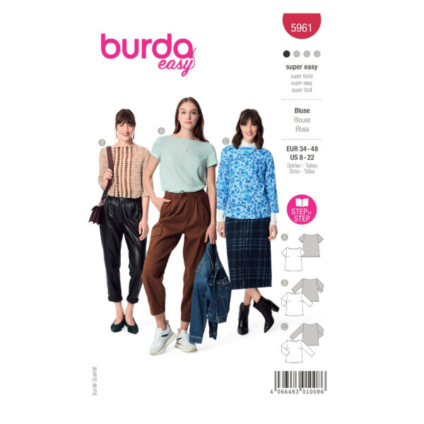 Burda Style Schnittmuster Nr. 5961 - Bluse - flacher Ausschnitt - 3 Ärmellängen