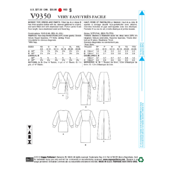 Vogue Schnittmuster V9350 - Shirt - Bluse - Hose - Kleid – Bild 6