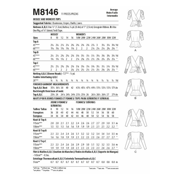 McCalls Schnittmuster M8146 - Schößchen-Wrap-Top mit Wasserfall-Ärmeln – Bild 7