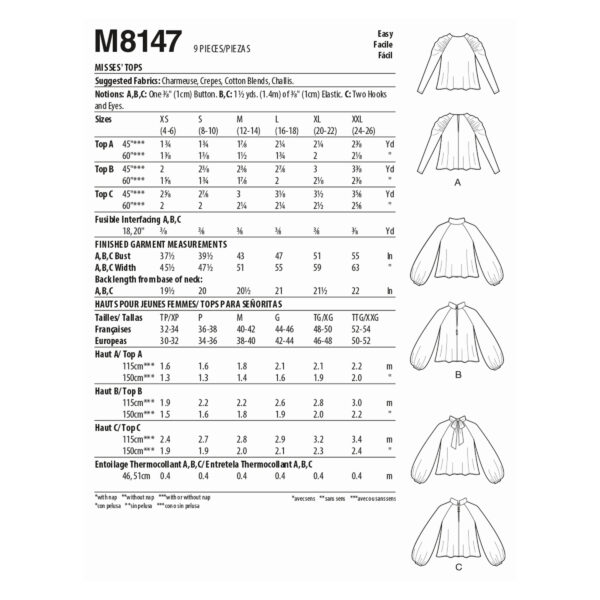 McCalls Schnittmuster M8147 - Bluse mit Raglanärmeln & Hals-Variationen – Bild 7