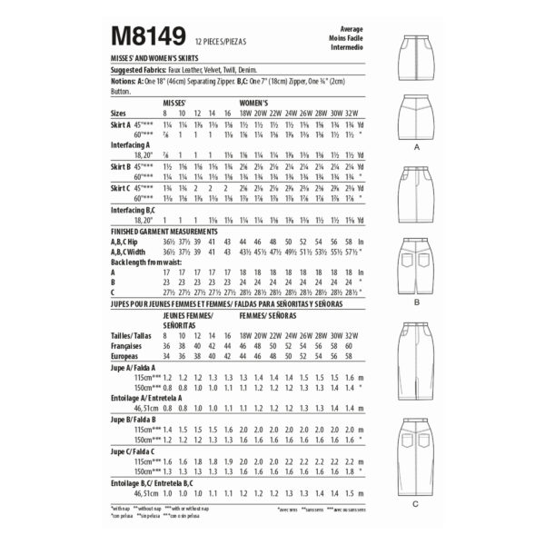 McCalls Schnittmuster M8149 - Bleistiftrock mit Taschen - 3 Varianten – Bild 6