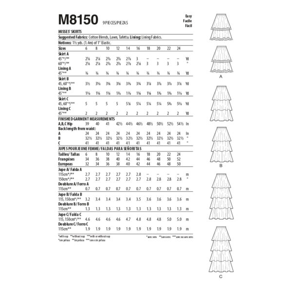 McCalls Schnittmuster M8150 - Rock - Stufenrock - elastischer Bund - Varianten – Bild 6