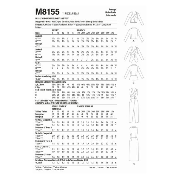 McCalls Schnittmuster M8155 - Blazer mit Kerb-Kragen - 3 Varianten – Bild 7